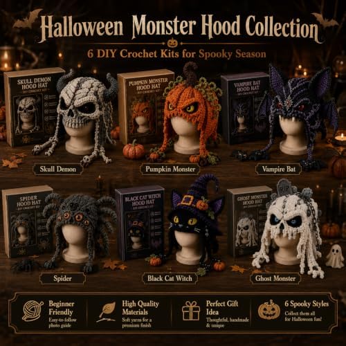 LWLQCZJ DIY Crochet Kit Fantasy Animal Hood Hat Beginner Craft Set with Yarn & Hook (Black CAT) - 1
