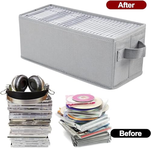 Image of UENTIP CD Storage Box-Pack of 2 CD Case holder,For Home Car Travel Office | CD Organizer - 13.2 inch x 5.9 inch x 5.3 inch, Hard Non-Woven Fabric, Holds 60 Full Jewel Case CDs,120 Slim Case CDs,or 330 Sleeved CDs