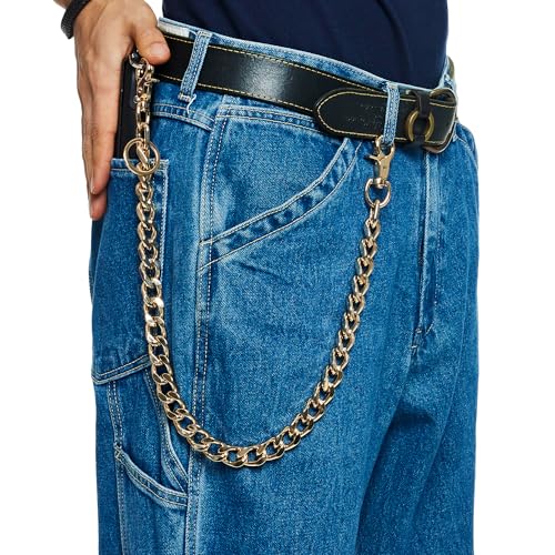 newtro Heavy Duty Wallet Chain Men Women Boy Girl, Biker Motorcycle Pants Jean Punk Goth Key Chain, Gold 17inch (TH04GD17)