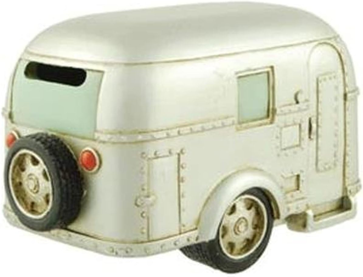 RV Collectibles Coin Bank, Silver Vintage Travel Trailer Camper, 6.5-inch