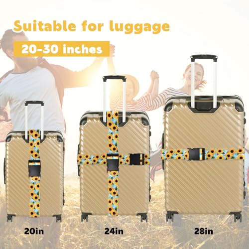 Image of Luggage Straps for Suitcases 2 Pack, Adjustable Suitcase Strap Travel Belt Accessories Luggage Connector Identifiers Over Handle with Buckle(Green Sunflower)