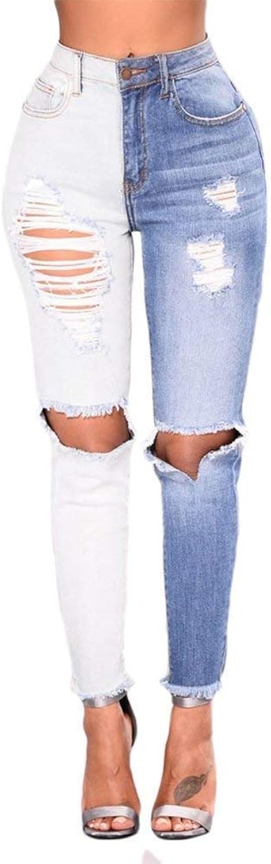 Mujeres Denim Skinny Ripped Jeans Agujeros Color Pantalones De Stretch Doble  Cher Estirar Lápiz Delgado Pantalones Pantalones (Color : Blanco, Size :  M): Amazon.es: Ropa