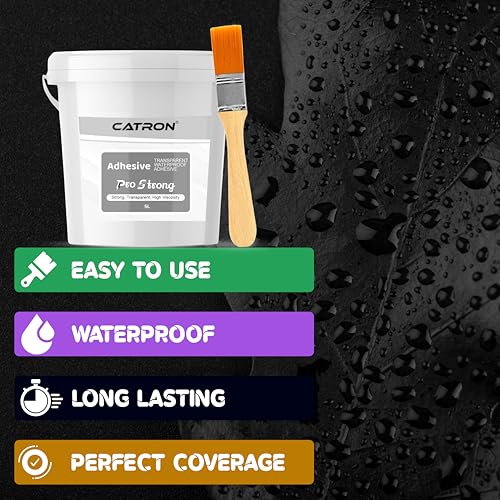 Image of Catron 5L /5Kg Transparent Waterproof Glue with Brush for Crack Seal, Roof Water Leakage Solution, Indoor and Outdoor Epoxy Resin Adhesive ProStrong Sealant | for Bathroom, Walls, Tiles and Pipes