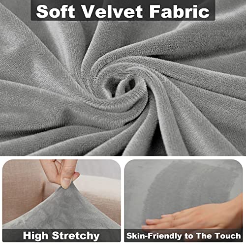 Naisi Sectional Couch Cover 4 Pieces Velvet Separate Couch Cushion Covers L Shape Soft Stretch Sofa Slipcovers With 2Pcs Pillowcases For Left/Right Chaise Sectional Couch(3 Seater+1 Chaise,Light Grey) #TOP2