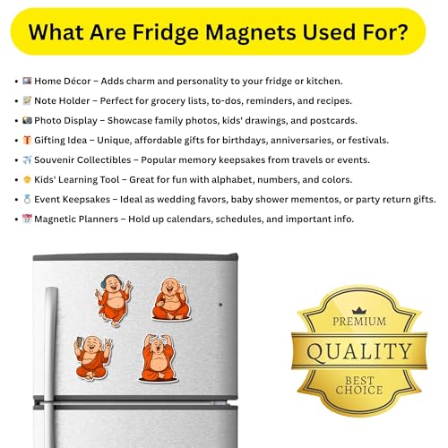 Image of Regalo Casila Laughing Buddha Fridge Magnet Set Fun Modern Monk Series 4 Pc Ideal Gift for Kids Adults Friends Colleagues