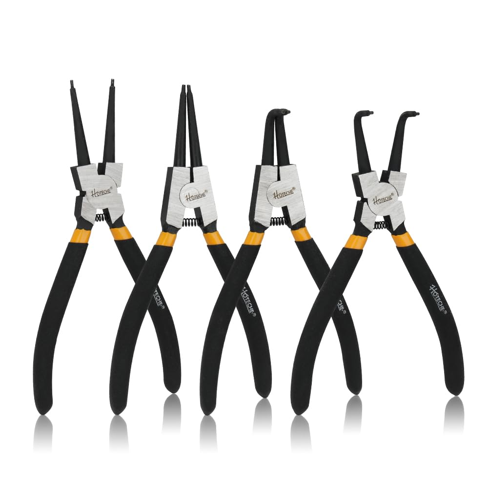 Hoteche 7"/180mm 4Pcs Cr-V Circlip Pliers Set, External/Internal Straight&Bent, for Automotive Retaining Ring Removal, Home Appliance maintenance