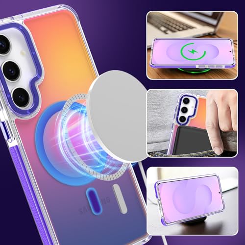Image of Magnetic Case for Samsung Galaxy S25 [Compatible with Magsafe] [Cute Fashion Fluorescent Design] [1 Screen Protector] Slim Translucent Matte Case for Galaxy S25 6.2 inch, Purple