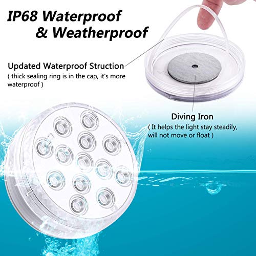 Submersible LED Lights with Strong Magnet,Suction Cup, RF Remote, 13 LED Underwater Led Pool Lights IP68 Waterproof, Battery Operated Pond Light for Bathtub, Shower, Hot Tub, Party(1 Pack)