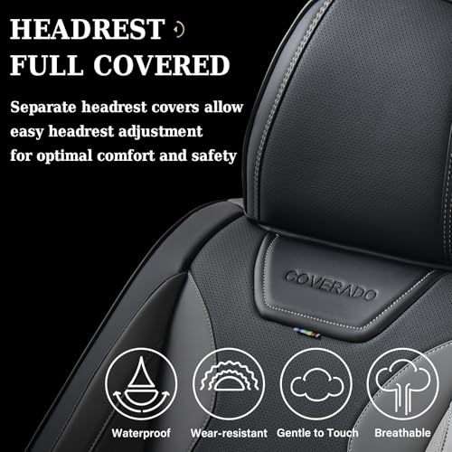 Image of Coverado Car Seat Covers, Front Covers for Cars, Car Seat Cover Front Seats, Automotive Seat Cover, Waterproof, Leather Car Seat Cushion, Universal Interior Covers Seat Protectors for Most Cars