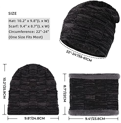 Iyebrao 2-Pieces Winter Beanie Hat Scarf Set Thick Fleece Lined Warm Knit Ski Hats Skull Cap For Men & Women (Black) #TOP3