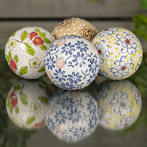 Zaer Ltd. Decorative Ceramic Porcelain Sailor Balls Tsugo Collection (Pack of 4, 4-Inch Natural Balls)