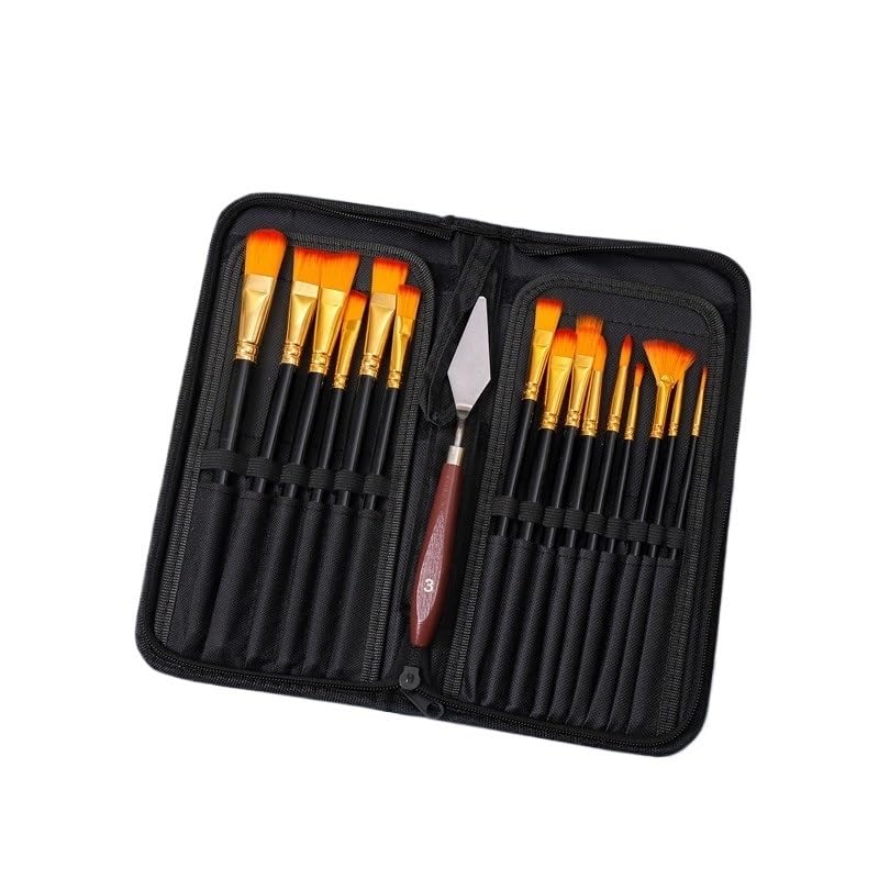 Ensemble De 15 Pinceaux en Bois Massif, Poils en Nylon, pour Artistes Et Étudiants en Peinture Acrylique.(D)