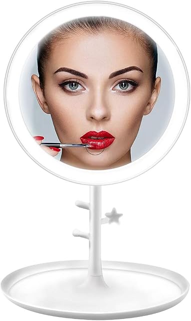 LETOUR Makeup Mirror LED Vanity Mirror, Illuminated Tabletops Cosmetic Mirror, 3 Levels of Light 90 Degree Swivel Touch Dimming, Detachable Portable Traveling Makeup Mirror(White)