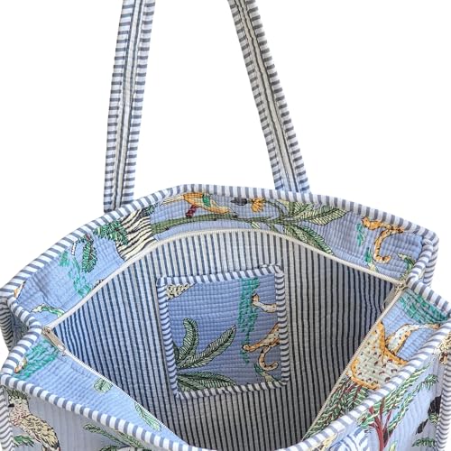 Image of 100% Cotton Jungle Print Shoulder Bag Tote Bag Women Reversible Shopping Bag and Grocery Bags Stylish Travel Bag Gift for Her