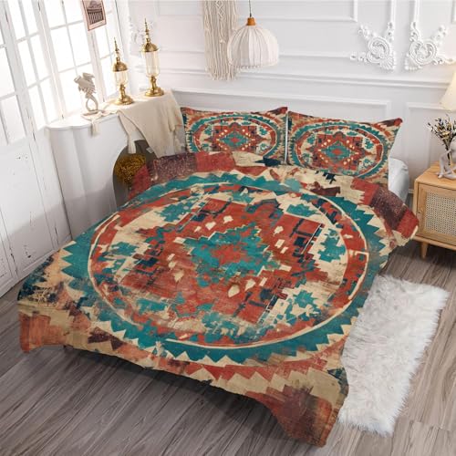 FamHarbor Bohemian Patchwork - Juego de edredón individual de 7,5 tog, juego de edredón reversible sin funda, suave y cómodo para todas las estaciones (135 x 200 cm) con 2 fundas de almohada B485