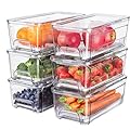 Brippo 6-Pack Fridge Drawer Organizer, Pull-out Stackable Refrigerator Organizers and Storage, Clear Fruit Storage Containers Bins with Drain Tray for Kitchen Cabinet, Pantry Organization