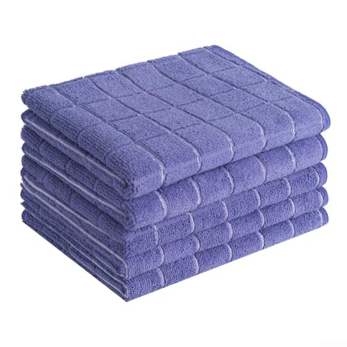 Toallas de cocina de microfibra reutilizables, 5 unidades, paños extra absorbentes para grasa, toallas de limpieza multiusos para el hogar, paño sin pelusa para ventanas, 30 x 30 cm (morado oscuro)