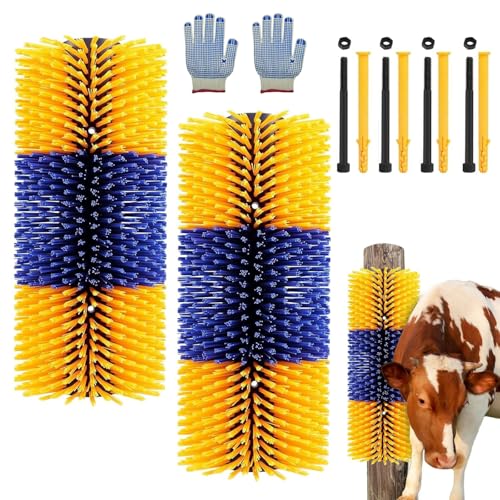 2PCS Livestock Scratch Brushes, Horse Scratcher Full Massage Brush Kit, Relieve Itching on Back, for Horse, Cattle, Sheep, Pig, Yellow