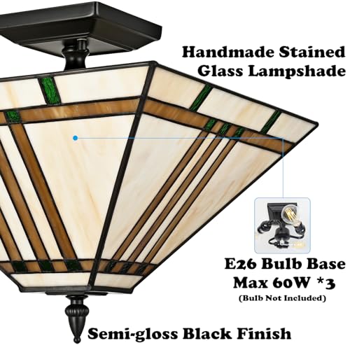Image of DAYCENT Tiffany Ceiling Light with Stained Glass Shade 3-Light