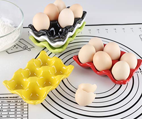 Ceramic Egg Holder 6 Cups Egg Tray Porcelain Fresh Egg Holder for Fridge Countertop Kitchen Storage (White)