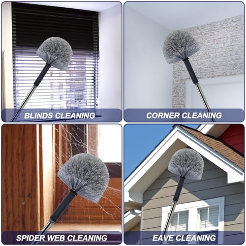 Image of 4 Pack Cobweb Duster Head Brush - High Efficiency Twist-On Spider Web Brush for Indoor & Outdoor Cleaning, Compatible with Standard Threaded Poles
