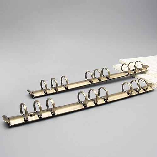 Miniatura 48 de Juego de 2 piezas de 6 anillas con mecanismo de carpeta A5 para cuadernos, juego de peines redondos de metal dorado para planificadores y Anillo