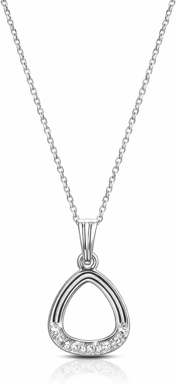 Elegant Silver-Plated Crystal Triangle Pendant Necklace, Modern Open Frame Design with CZ Stones, Delicate Chain for office Wear