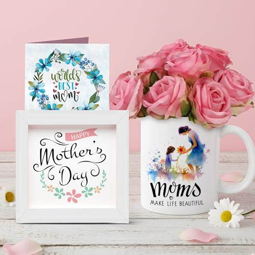 Image of TIED RIBBONS Gift for Mom, Birthday Gift for Mom Wife Women Mother in Law Mummy (Artificial Flower Rose Bunch with Ceramic Coffee Mug, Photo Frame & Greeting Card) Set