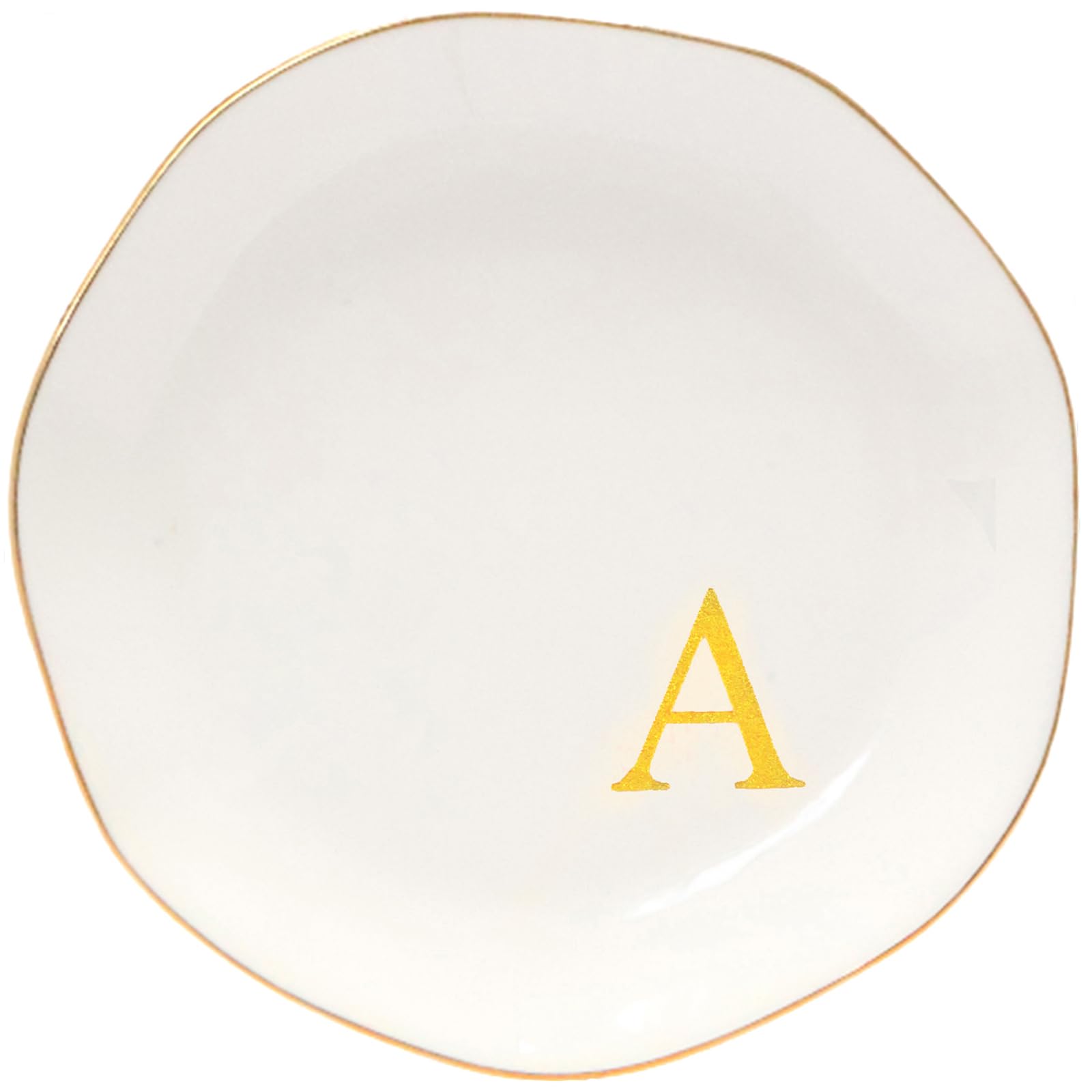 Ceramic Jewelry Tray Initial Ring Dish Personalized A-Monogrammed Engagement Wedding Gifts, for Birthday Mother's Day Christmas for Women, Ceramic White 4.75" (A)