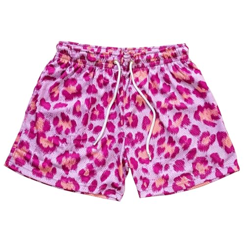 Generisch Pantalones cortos de malla para hombre, estampado de leopardo, pantalones cortos con cordón, pantalones cortos, transpirables, de secado rápido, pantalones deportivos suaves y cómodos