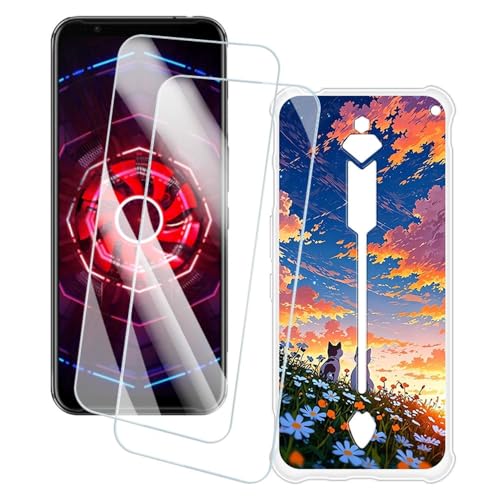 OAGELIM 2�Z�b�g �X�N���[���v���e�N�^�[ + �P�[�X ZTE Nubia Red Magic 3S (6.65 �C���`) �Ƃ̌݊������� �A�[�e�B�X�e�B�b�N�J�X�^���v�����g�J�o�[�Ƌ����K���X�t�B���� �X�N���b�`�h�~ (�L)