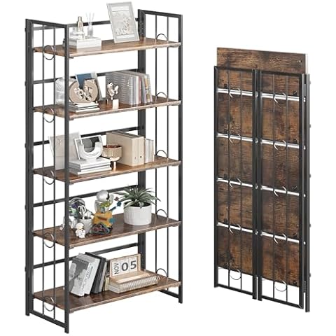 4NM Folding Bookshelf - Rustic Brown and Black Cover