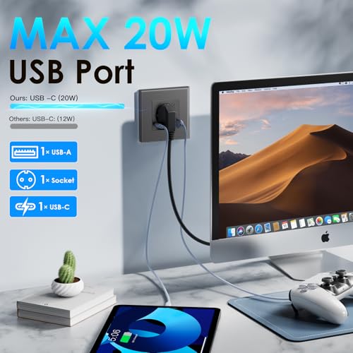 BSEED WLAN Schuko Steckdose mit USB C 20W Schnellladegerät,Smart WiFi Steckdose Unterputz mit Strommessung,Arbeit mit Alexa/Google Home,Stromzähler für Wandsteckdose mit Smart Life App,1 Fach Grau