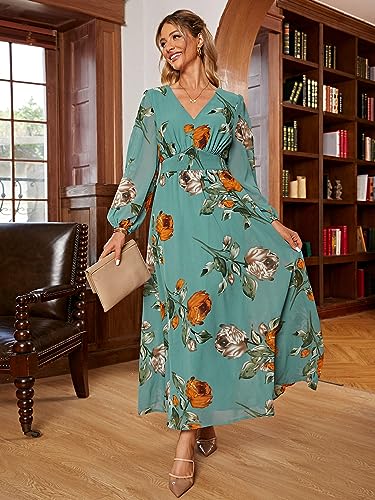 Image of Simplee Women's Boho Floral Maxi Dress Flowy Casual V Neck Short Sleeve Wedding Guest Holiday Beach Long Dress