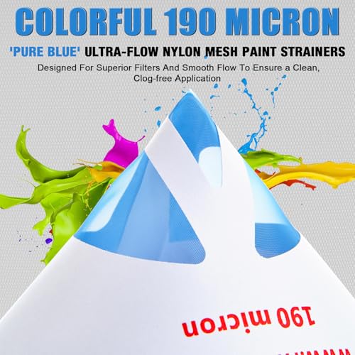 FXFOUCS 250 Pack of Premium Paint Strainers with 190 Micron Fine Mesh Filters - 3D Printing Ultra-Flow Blue Nylon Cone Strainers for Paint and Fluid Filtration
