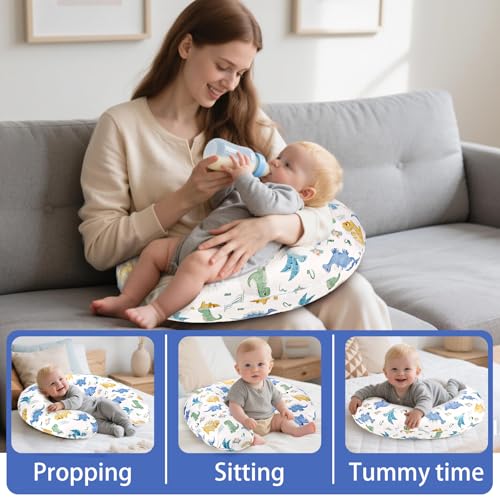Image of TANOFAR Nursing Pillow Cover, Stretchy Removable Breastfeeding Pillow Cover, Ultra Soft Snug Fits On Newborn Feeding Pillow Case for Baby Boys, Dinosaur