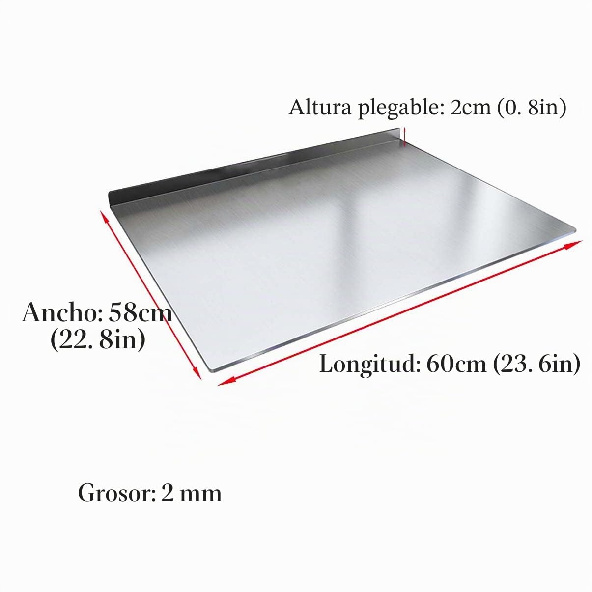 Tabla de Cortar de Acero Inoxidable 304 Extra Grande - Tabla de Masa Fácil de Limpiar Para Amasar, Placa de Cocina Plegable de 2 cm (58 x 60 cm)