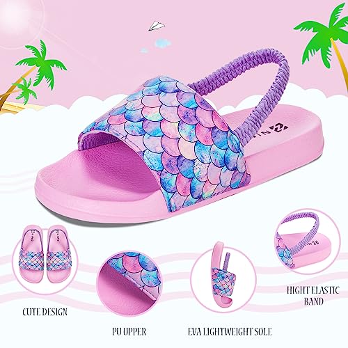 Torotto Unisex-Kinder Badeschlappen Sommer Flache Hausschuhe Badesandalen rutschfest Schlappen Badeschuhe(28 EU Fischschuppe-Rosa)