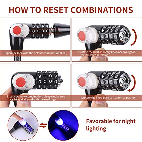 Bike Lock Bicycle Lock Chain Resettable 4 Digit Combination Anti-Theft Bike Locks Bike Motorcycle Gate Garage Fence (Black) #TOP2