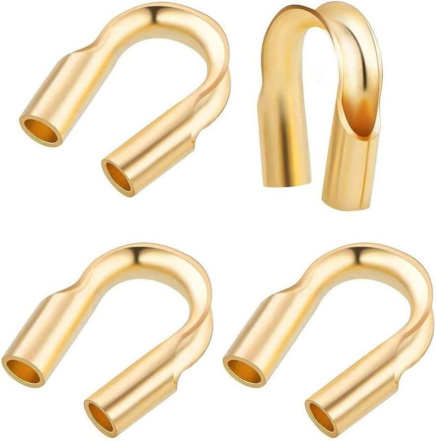 50pcs Adabele Real 1/20 14K Gold Filled Wire Guard Thread Protector Guardian Cable Thimble (Hole 0.03 Inch/0.8mm) for DIY Craft Jewelry Making JK4-E2
