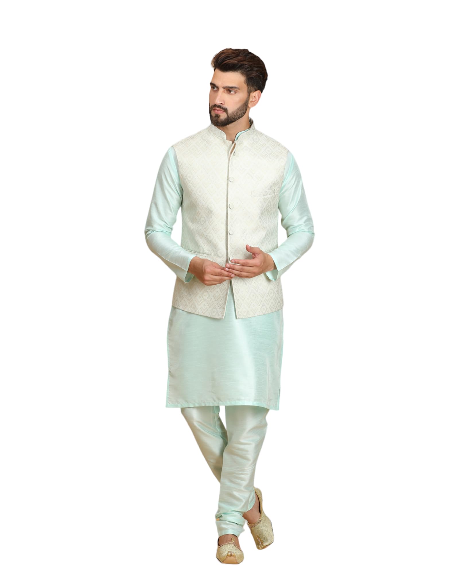 Ethluxis Men's Kurta Churidar Pyjama with Nehru Bandhgala Jacket
