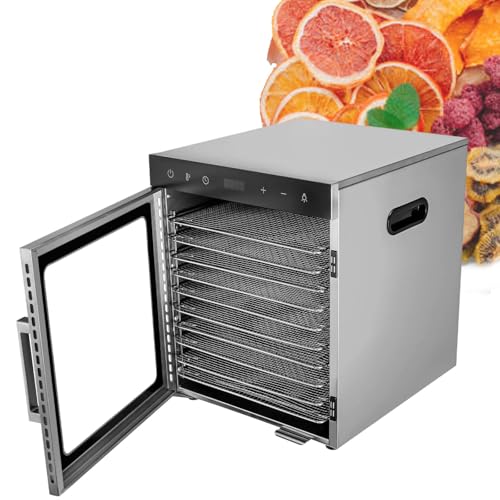 Deshidratador de alimentos con 10 o 12 bandejas, 800 W, liofilizador eléctrico, panel de control de temperatura ajustable y temporizador digital, con libro de recetas y bandeja de goteo, 10 capas, 1