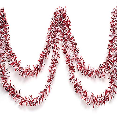 Andersons Metallic Red & White Sparkle Glitter Tinsel Twist Garland 25ft Holiday Decoration Christmas Tree Trim Parade Float Decor Party Supplies Graduation Indoor/Outdoor Event Garland