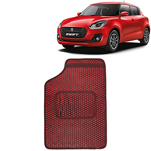 Image of Kingsway Dotted Design Car Floor Foot Mats Universal Fit for Maruti Suzuki Swift, Model Year : 2018-2020, Water and Dustproof, Color Red, Set of 5 Pieces