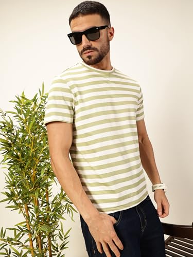Image of Thomas Scott Men's | Striped | Half Sleeve | Regular Fit | Poly Elastane | Round Neck | Casual Tshirt