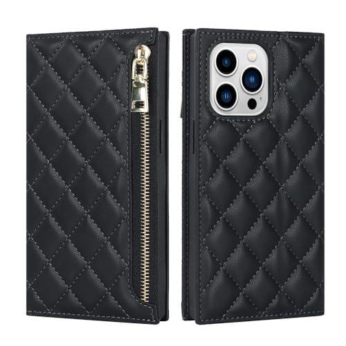 Étui portefeuille cuir iPhone 14 Pro anti-chute lanière robuste