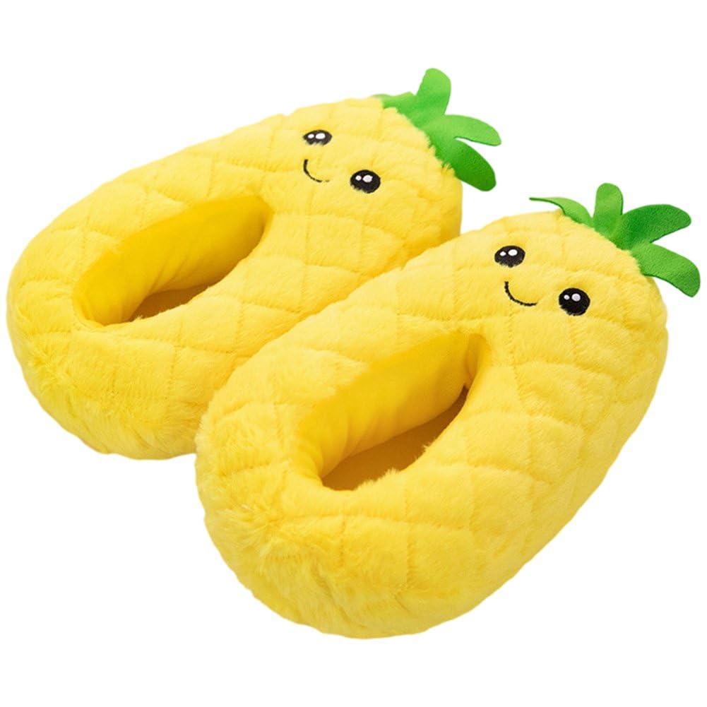 Pantoufles en peluche ananas fraise anti-glisse avec bride cheville confortable