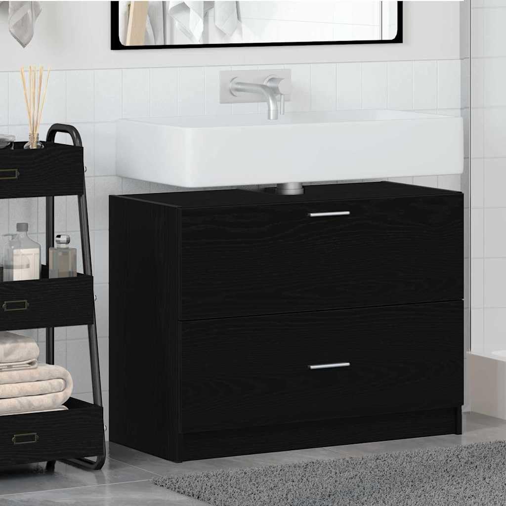 Mueble bajo lavabo para cuarto de baño, 78 x 37 x 59 cm, roble negro, diseño moderno, robusto de madera con cajón y puerta, para inodoro de invitados y baños pequeños
