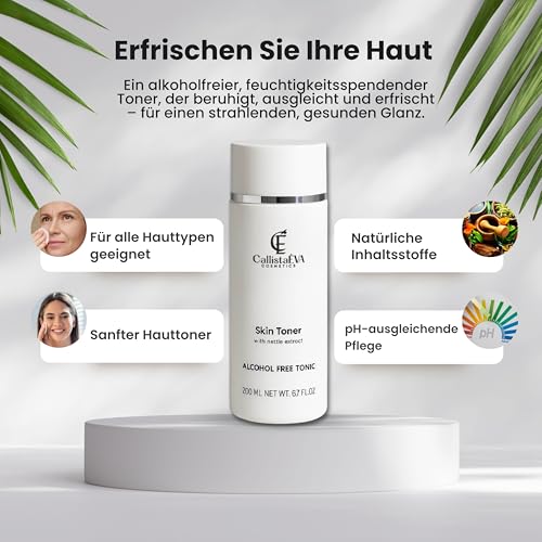 CallistaÉVA Tónico facial con ortiga [fabricado en Alemania] – Tóner sin alcohol para pieles sensibles, secas y grasas, calmante y equilibrador de pH, vegano, 200 ml - imagen 5