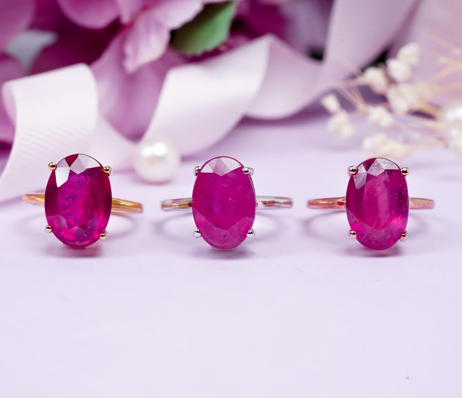 Bague pierre de naissance rubis ovale R-021-24-13.5, l'élégance au quotidien en or rose